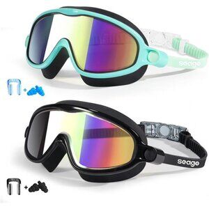 Beach Swim Goggles 2 Pack Anti-Fog Anti-UV‎ Wide View Swimming Goggles for Kids